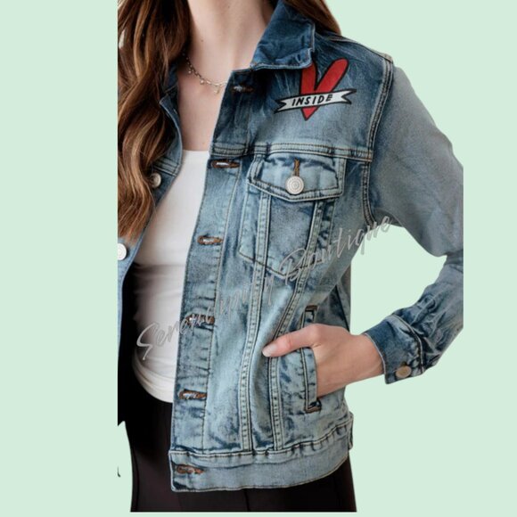 Acid Washed Pulp Fiction Graffiti Classic Cotton Denim Blue Jean Moto Jacket - Picture 2 of 9